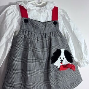 Vintage Little Bitty Girls Dog Jumper Dress Set Plaid 4T USA